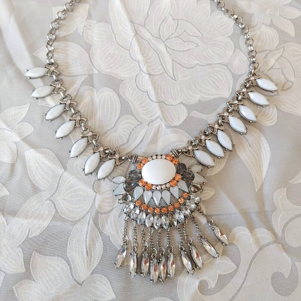 5/$100 CHARMING CHARLIE Statement Necklace Crystal Rhinestone SilverTone